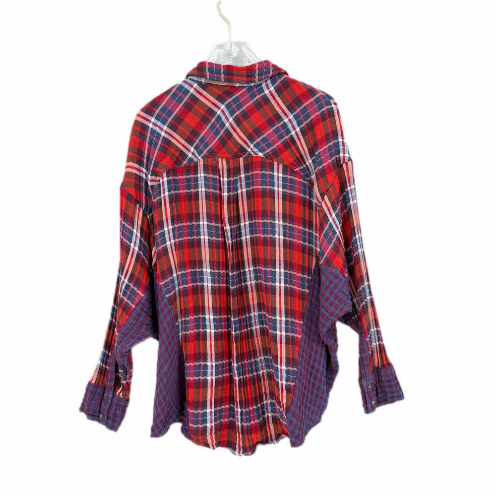Free People One of the Guys Flannel Plaid Cotton Red White Blue Long Sleeve Top - Picture 9 of 13